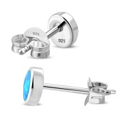 Synthetic Opal Oval Silver Stud Earrings, e345